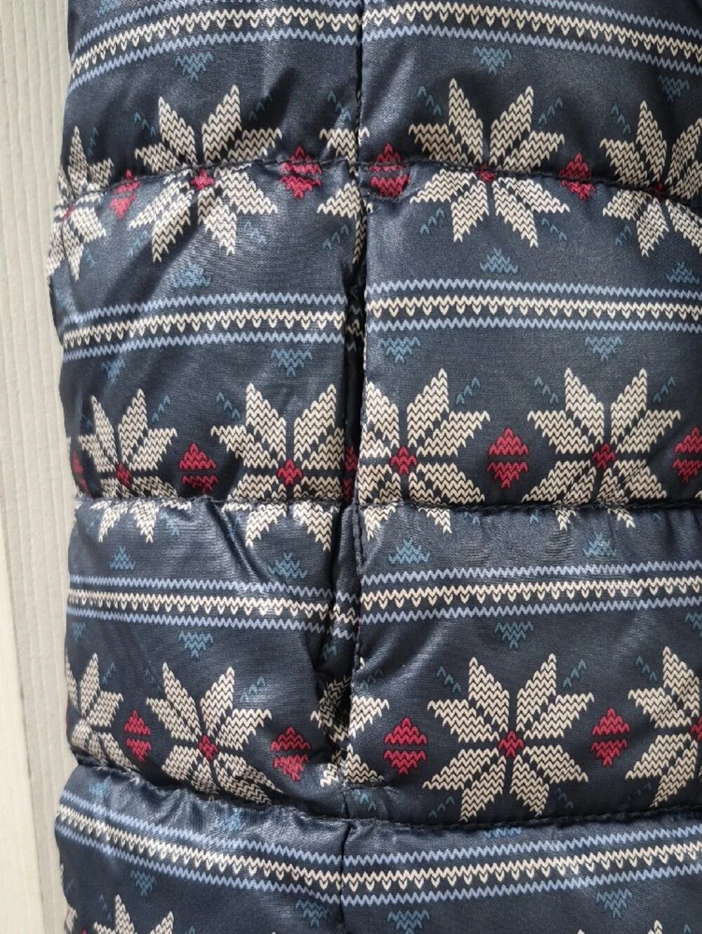 Old Navy Navy Quilted Vest with White Snowflake and Pink Accents